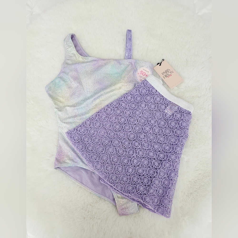 PARIS HILTON🪻One Shoulder Swimsuit W/ Logo Elastic & Crochet Skirt SIZE 14/16